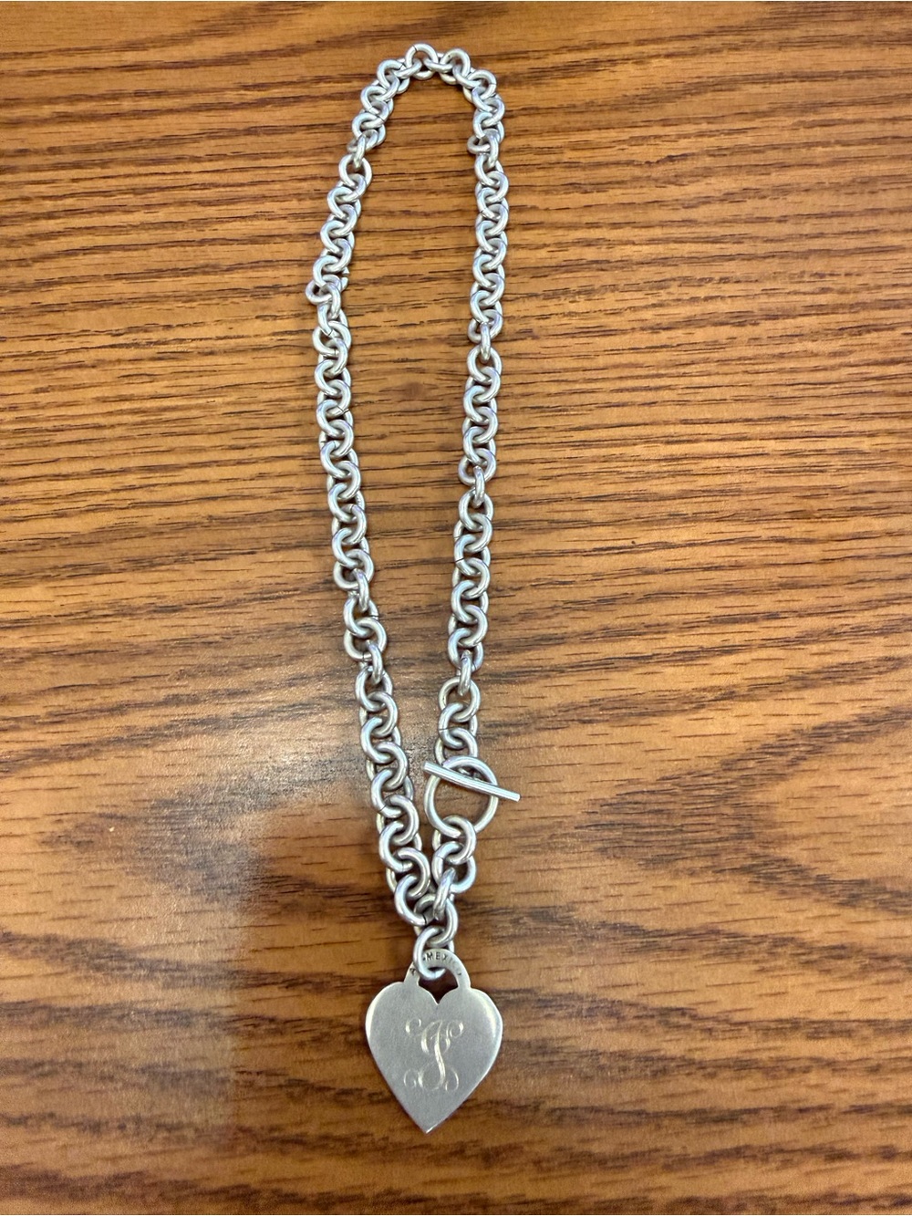 ATI-Mexico silver  “J” initial Heart Pendant Toggle Necklace
